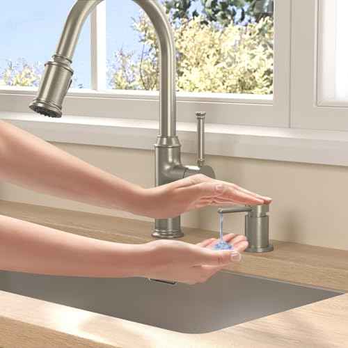 Lava Odoro Soap Dispenser for Kitchen Sink, Modern Brass Built in Countertop Pump Dispenser with 18 Oz Refillable Bottle, Kitchen Soap and Lotion Dispenser Spot-Free, Brushed Nickel, KSD-21