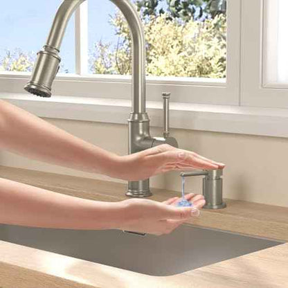 Lava Odoro Soap Dispenser for Kitchen Sink, Modern Brass Built in Countertop Pump Dispenser with 18 Oz Refillable Bottle, Kitchen Soap and Lotion Dispenser Spot-Free, Brushed Nickel, KSD-21