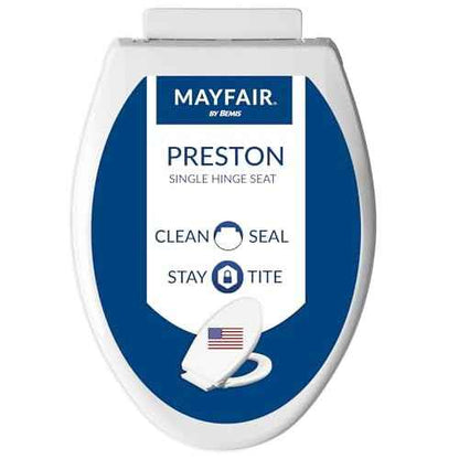 Mayfair Preston Easy to Clean Single Hinge Toilet Seat, Modern Slow Close Plastic Toilet Seat, Made in USA, Elongated, White