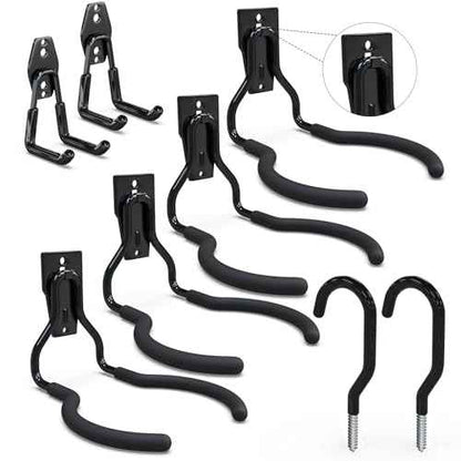 3-H Weed Eater Hanger 4 Pack,2 Garden Hose Holder,2 Screw in Hooks,Utility Weedeater Rack,Tool Hangers for Organizing and Hanging Weed Wacker,Leaf Blower,String Trimmer in Garden