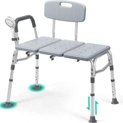 TABEKE Tub Transfer Bench for Bathtub, 500lb Shower Chair with Backrest & Armrest, Height Adjustable Shower Bench, Tool Free Assembly Shower Seat for Elderly and Disabled-Gray