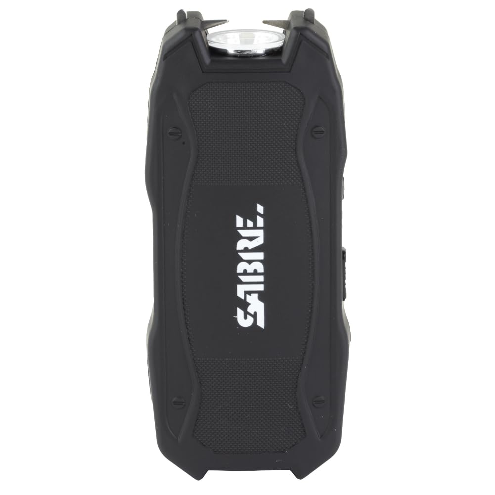 Sabre Stun Gun with Flashlight and Battery Strength Indicator, 1.552 Microcoulombs (µC) Charge, 120 Lumen Flashlight, Increased Reliability, Safety Switch, Rechargeable, Compact Design, Black