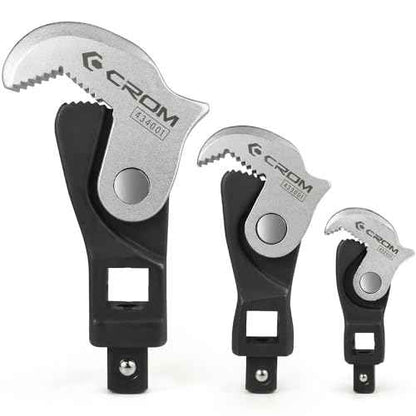 CROM Adjustable Crowfoot Wrench Set - Spring Loaded Wrench ? Male & Female Square Drives Work With Ratchet, Breaker Bar, Extension Bar (3 Piece Set (1/4", 3/8", 1/2"))