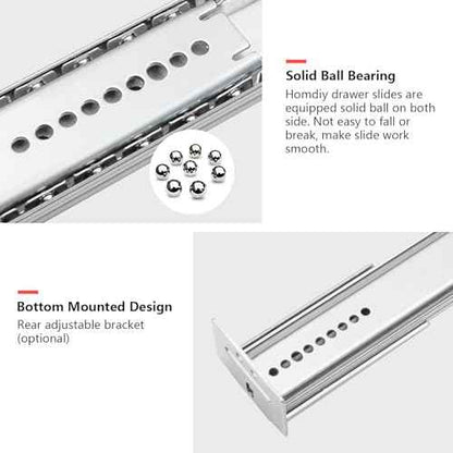 homdiy 5 Pack 16Inch Heavy Duty Centered Bottom Mounted Drawer Slides for Cabinet & Dresser Drawers, Bottom Mount Drawer Slides 3/4 Extension Glide Track