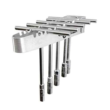 Pit Posse PP272 T Handle Rack Holder Tool Box Mount Aluminum Organizer - Made in USA - Enclosed Trailer, Garage, Automotive Shop - Holds 9 T-Handle Wrenches - Wall Mounted or Hangs on Toolbox (Silver)