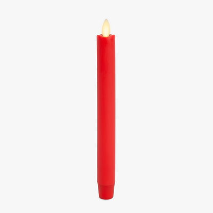 Luminara Flameless Candle Taper (1" x 9.5") Melted Top Real Wax Unscented Remote Ready Timer (True Red)