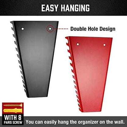 ALOANES 52-Slot Metal Wrench Organizer, Heavy Duty Wrench Organizer Tray for Tool Box, Fit SAE & Metric Wrench Storage, 4 Pack Wrench Holders(Red&Black)