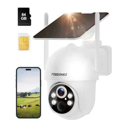 4G LTE Cellular Security Cameras Wireless Outdoor, No WiFi Solar Powered Camera, with SIM Card and 64GB SD Card, 2K Color Night Vision, Pan Tilt 360¡Æ with Smart Motion Detection, 2-Way Talk