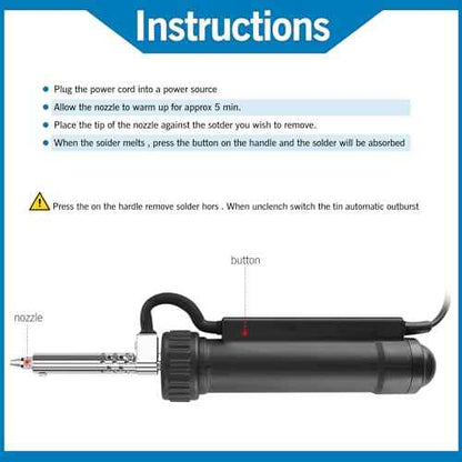 Solder sucker,Automatic Desoldering Pump Vacuum, Electric Solder Tin Sucker, Electric Desoldering Pump Automatic Vacuum Solder Sucker US Plug AC 110V 30W with 3 Soldering Suction Tips