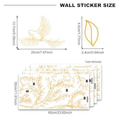 Large Tree Wall Decals Peel and Stick Gold Tree Wall Decals Murals Golden Stamping Walls Art Decal Home Decor for Living Room, TV Walls, Bedroom