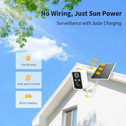 Security Camera Wireless Outdoor,Wireless Solar Outdoor Camera, Night Vision,PIR Motion Detection,Weatherproof,No Wiring Needed,Compatible with 2.4GHz WiFi,Compatible with Alexa