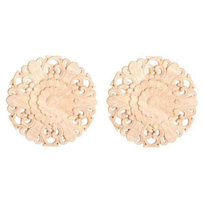 MUXSAM Wood Carved Onlays Appliques, Round Rosette Woodcarvings Center Decals for Closet Door Cabinet Drawer Wall Ceilling Dresser Wardrobe Crafts Decor(2-Pack, 12cm/4.7")