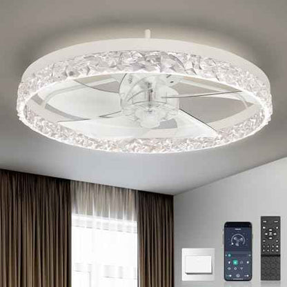 19'' Modern Ceiling Fans with Lights, Low Profile Flush Mount Remote Reversible Ceiling Fan White