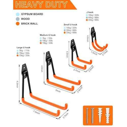 QcoQce 18 Pack Extension Cord Hooks with Wall Mount, Heavy Duty Utility Hangers for Hose, Wires, Cables, Garage Organization with Anti-Slip Coating, Screws Included (Orange)