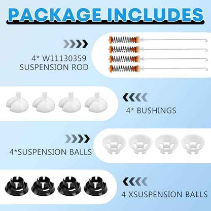 Upgraded MVWB765FW3 MVWB765FW4 WTW7500GC2 7MWTW7000EW0 Washer Suspension Rod Kit for Maytag Whirlpool Kenmore Washer WTW7040DW0 MVWB765FC3 7MWTW7300EW0 WTW7500GW0 11026132413