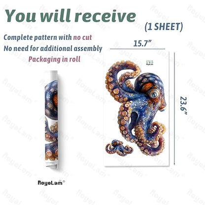 Octopus Wall Decals Removable Sea Animal Vinyl Stickers for Nursery Living Room and Kids Playroom Realistic Style Decor Peel and Stick Wall Art