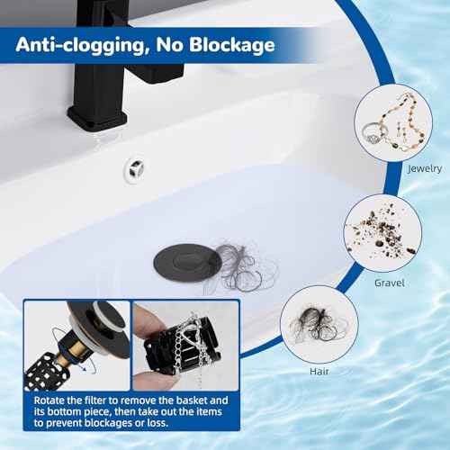 Hibbent 2 Pack Upgraded 3 in 1 Bathroom Sink Drain Strainer, Universal Pop Up Stopper with Removable Stainless Steel Filter Basket Hair Catcher, Sink Plug for 1.1''~2.36'' Basin, Oil-Rubbed Bronze
