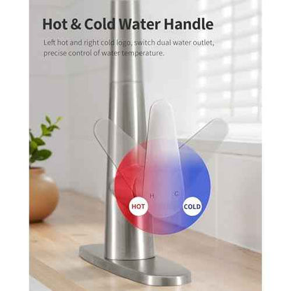 PUSU 18 inch High Brushed Nickel Kitchen Faucet with Pull Down Sprayer, Single Handle Nickel Kitchen Sink Faucet for RV Sink, Laundry, Bar Camper with Water Lines, Stainless Steel