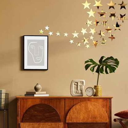 80 Pcs Gold Stars Acrylic Mirror Wall Stickers with Adhesive Art Decal Satin Paper Baby Kids Bedroom Home DIY Decor Removable Stickers