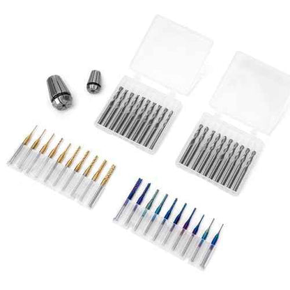 LUNYEE 40pcs End Mills CNC Router Bits with ER11, ER16 Collet, 1/8" Shank CNC Cutter Milling Carving Bit Set Including 2-Flute Flat Nose & Ball Nose, Nano Blue Coat & Titanium Coat Bits