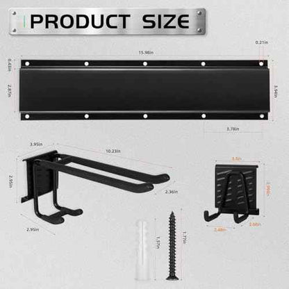 Garage Organization Garage Wall Organizer-Garage Tool Organizer Wall Mount 48in with Adjustable Metal Hooks,Max 440Lbs Yard Tool Organizer,Garden Tool Storage for Shovels Broom Folding Chair,Black