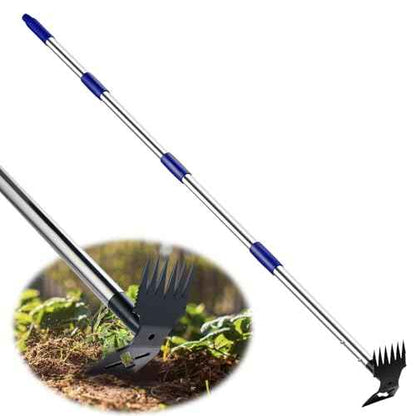 Weed Puller Tool with Long Handle, 60'' Weed Remover Weeding Tool, Heavy Duty 2 in 1 Manual Weed Rake and Garden Hoe, Gardening Weeder Tools for Yard, Lawn, Patio, Garden Blue