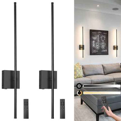 Battery Operated Wall Sconce Set of 2, Black USB Rechargeable Sconces Wall Deco Set of Two, Dimmable Cordless Wall Sconce with Remote Control, LED Wireless Wall Lighting,31.6 in