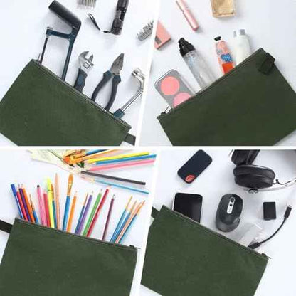 Eccliy 12 Pcs Canvas Tool Bag Pouch 16 oz Heavy Duty Zipper Pouch Bag 11.81 x 7.87 Inch Utility Multipurpose Tote Organizer with Dependable Zipper Storage Organizer for Tool Organization(Army Green)