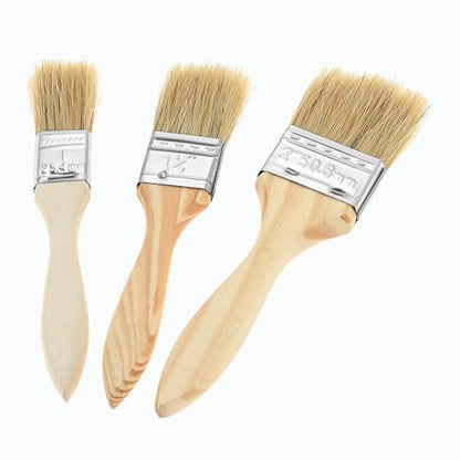 dophee 3PCS Chip Paint Brushes 1Inch 1.5Inch and 2Inch Assortment Natural Bristles Wooden Handle Flat Brushes Set for Painting Walls Fence Staining Household