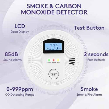 2 Pack 2 in 1 Carbon Monoxide Smoke Detector, Battery Operated (Include) Fire CO Alarm with Test Button Home Smoke Alarm