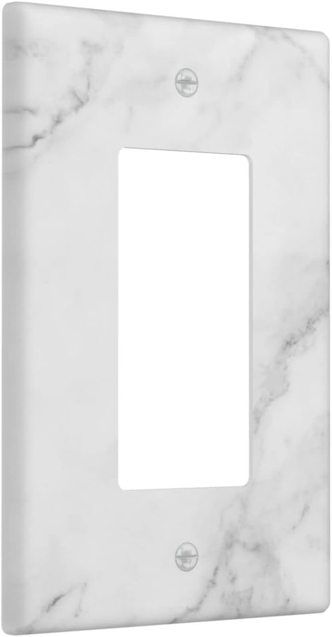 White Marble Wall Plate Decorative Single Rocker Outlet Light Switch Cover 1-Gang Decorator Art Print Faceplate for Bedroom Kitchen Room Decor