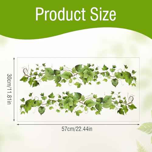 Green Leafy Vine Wall Stickers Decor 4 Pcs Green Natural Plant Wall Decals Peel and Stick Leaf Wall Stickers for Living Room Bedroom Classroom Kitchen Art Decorations