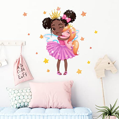 Little Princess Hugging Baby Horse Wall Decals Nursery Preschool Wall Stickers for Kid Baby Girl Removable Peel and Stick Waterproof Wall Art Decor Stickers for Living Room Bedroom Bathroom