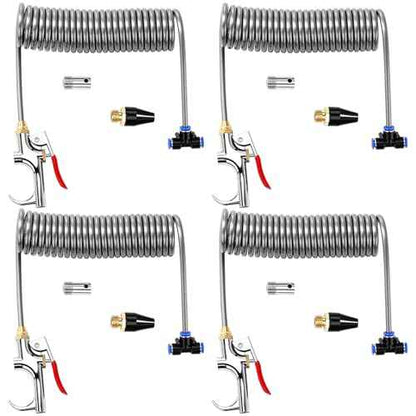4 Set Heavy Duty Truck Air Seat Blow Gun Air Duster Blow Gun with 2 Interchangeable Nozzle Tips 1/4 Inch NPT X 11.5 Feet Nylon Hose Dust Cleaner for Truck Cab(Conventional)