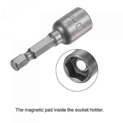 uxcell Quick-Change Nut Driver Bit, 1/4" Hex Shank 10mm Magnetic Nut Setter Drill Bits, 1.89" Length, Metric 5 Pcs