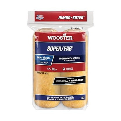 WOOSTER Brush RR301-4 Super/Fab Jumbo-Koter Paint Roller, 1/2 in Nap, 4-1/2 in L, Knit Fabric Cover, 4.5 Inch, No Color