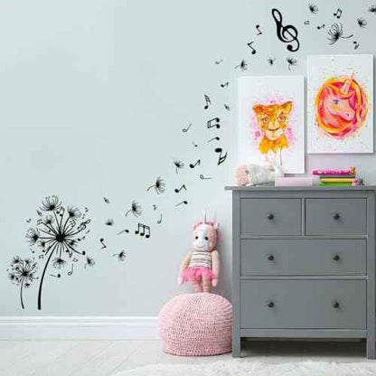 SUPERDANT Dandelion Wall Decal Music Notes Wall Sticker Removable Peel and Stick Waterproof Wall Art Decor Stickers for Kids Baby Classroom Living Room Music Room Bedroom