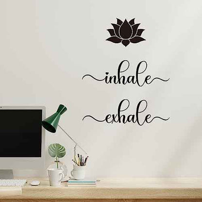 Vancetyno Inhale Exhale Vinyl Wall Decal - Bedroom Yoga Relax Wall Art Lotus Home Decor