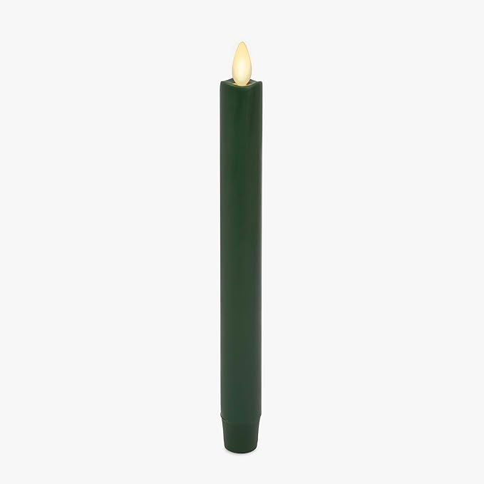 Luminara - Flameless Battery Operated Taper Candle - Holiday Green - Pack of 1-1x9.5 - LED Flickering Flame - Realistic Safe for Home Kids and Pets