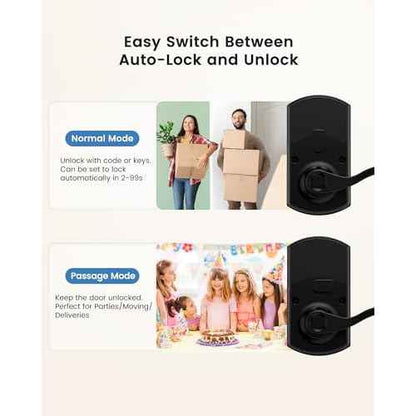 Hidalife Keypad Door Lock with Handle, Keyless Entry for Front Door, Manual Passage Mode, Matte Black