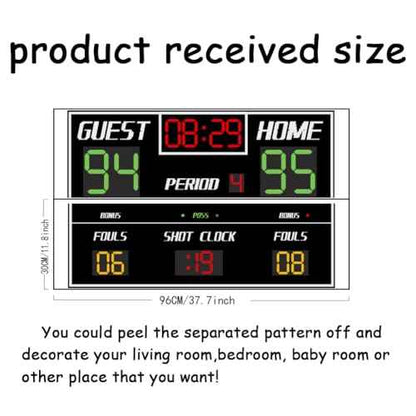 SUPERDANT Basketball Scoreboard Wall Stickers Self Adhesive Decals Basketball Scoreboard Wall Decor Vinyl Art Mural Decals Waterproof Decoration for Kids Room Home Living Room Bedroom 37.7x23.6in
