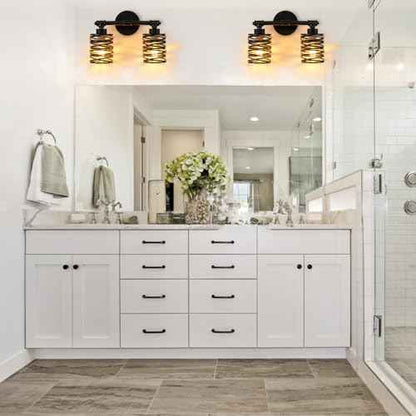 Farmhouse Bathroom Light fixtures, 2 Light Bathroom Lights Over Mirror, Industrial Brushed Bronze Vanity Light with Metal Cage, Sconces Wall Lighting for Cabinet Dressing Table Bedroom