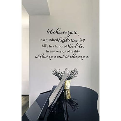 Inspirational Love Quotes Wall Decals, I'd Choose You in a Hundred World¡¦Love Words Vinyl DIY Removable Wall Stickers for Marriage Wedding Couple Lover Romantic Wall Decor for Family Home
