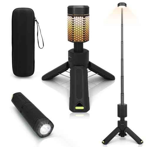 Telescopic Camping Lights, Rechargeable 10500mAh Camping Lantern with Storage Bag, Waterproof LED Camping Lamp with Magnetic, Portable Outdoor Tent Light for Camping,Hiking,Emergency,Fishing (Black)