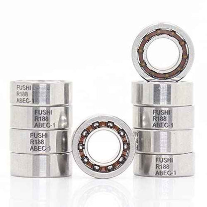 R188 Open Deep Groove Ball Bearing, 1/4" mmx1/2 mmx3/16 mm Fidget Spinner Bearing with Nylon Caged (10 PCS)