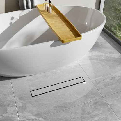 24-Inch Linear Shower Drain with Tile Insert Grate, SUS 304 Stainless Steel Linear Drain, Matte Black Long Rectangle Shower Floor Drain with Leveling Feet, Hair Strainer, Fits Bathroom