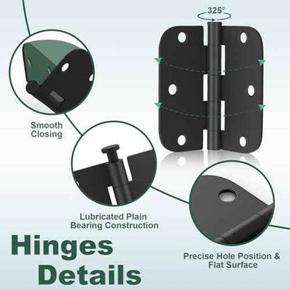 Estmoon 50 Pack 3.5 x 3.5 Inch Rounded Door Hinges Matte Black, 5/8" Radius Interior Hinges Heavy Duty Bifold Residential Hinges for Bathroom/Bedroom/Exterior/Internal Door, 6 Holes
