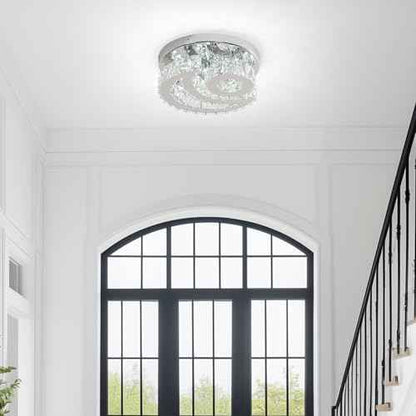 11.8 Inch Crystal Chandelier Flush Mount Ceiling Light Fixture, 2 Tier Height Adjustable (Max 23.62"), 36W LED Modern Chandeliers for Bedroom Kids Room Hallway (6000K, Star Moon Light)
