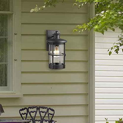 Outdoor Wall Sconces, Outdoor Wall Lights, Exterior Wall Mount Lighting, Exterior Fixture in Black Finish with Seeded Glass for Porch, Garage, Patio, Hallway, Entryway, Black 1 Pack