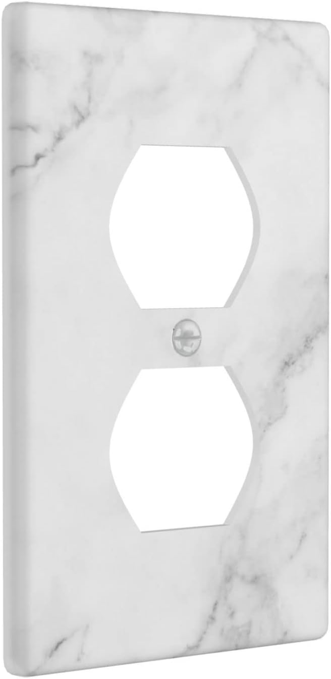 White Marble Pattern Electrical Outlet Cover Decorative Wall Plate Single Duplex Art Print Faceplate for Bedroom Kitchen Kids Room Decor 4.5" X 2.76"
